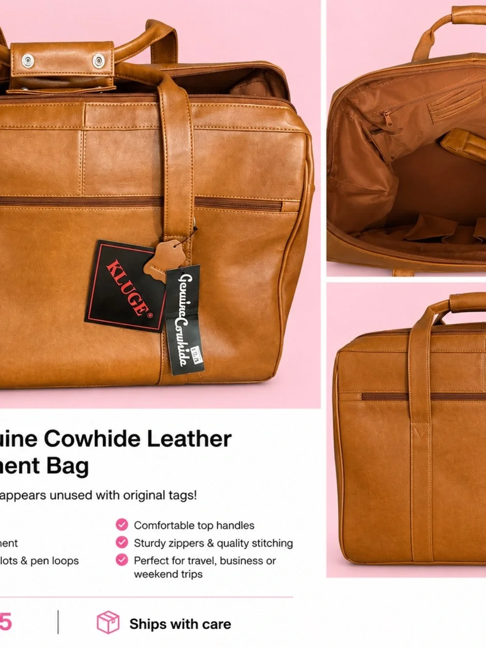 Genuine Cowhide Leather Men’s duffle bag- Tan